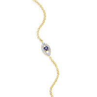 Gold evil eye bracelet with lab diamonds and lab-created sapphire