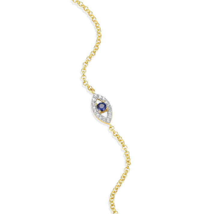 Gold evil eye bracelet with lab diamonds and lab-created sapphire