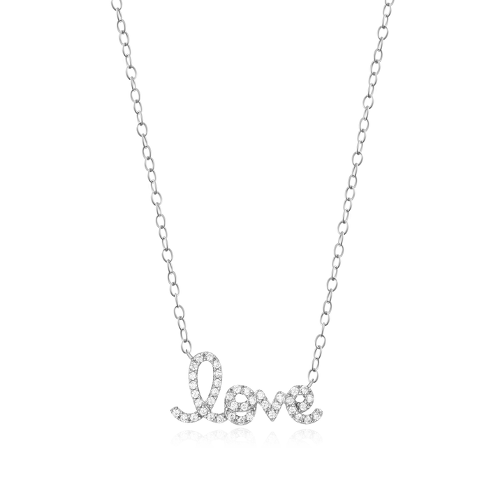 Lab Diamond and sterling Silver 'love' necklace. Designed in Italy