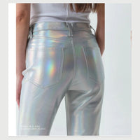 5 Pocket stretch pants in a hologram silver finish by DAZE
