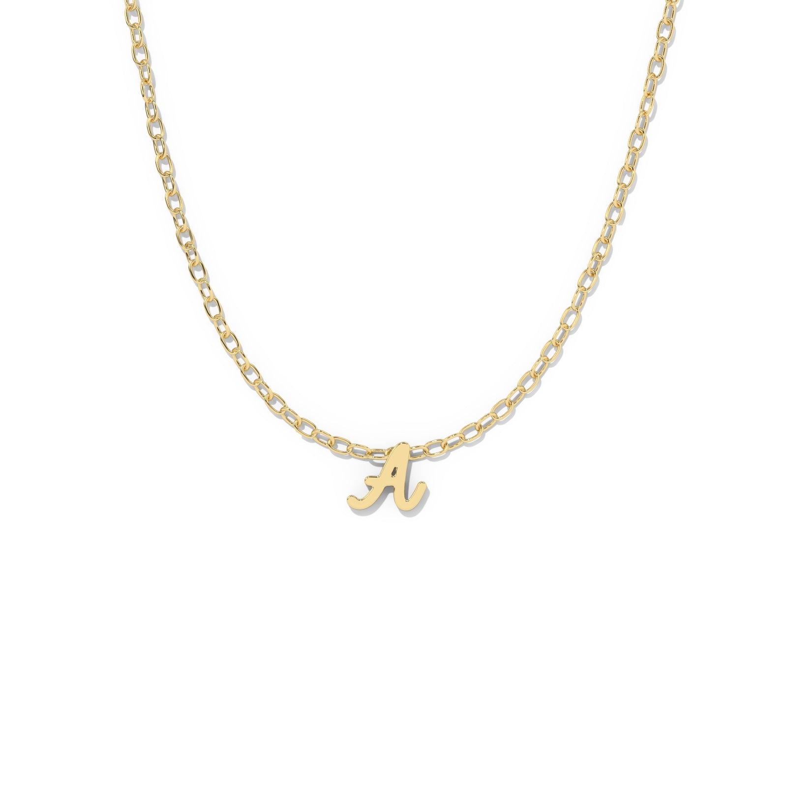 Script Initial Necklace- Yellow Gold - A