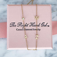 The Meghan Mini Initial Necklace with Diamond Bezel  in White Gold  - The Right Hand Gal