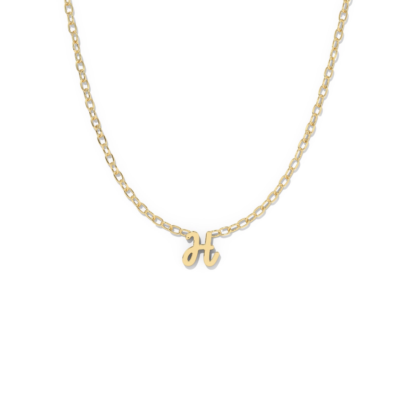 Script Initial Necklace- Yellow Gold - H