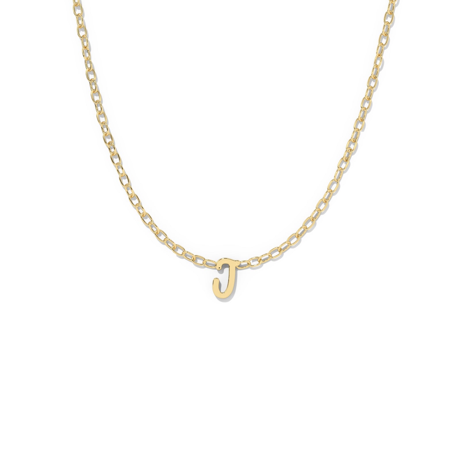 Script Initial Necklace- Yellow Gold –  J
