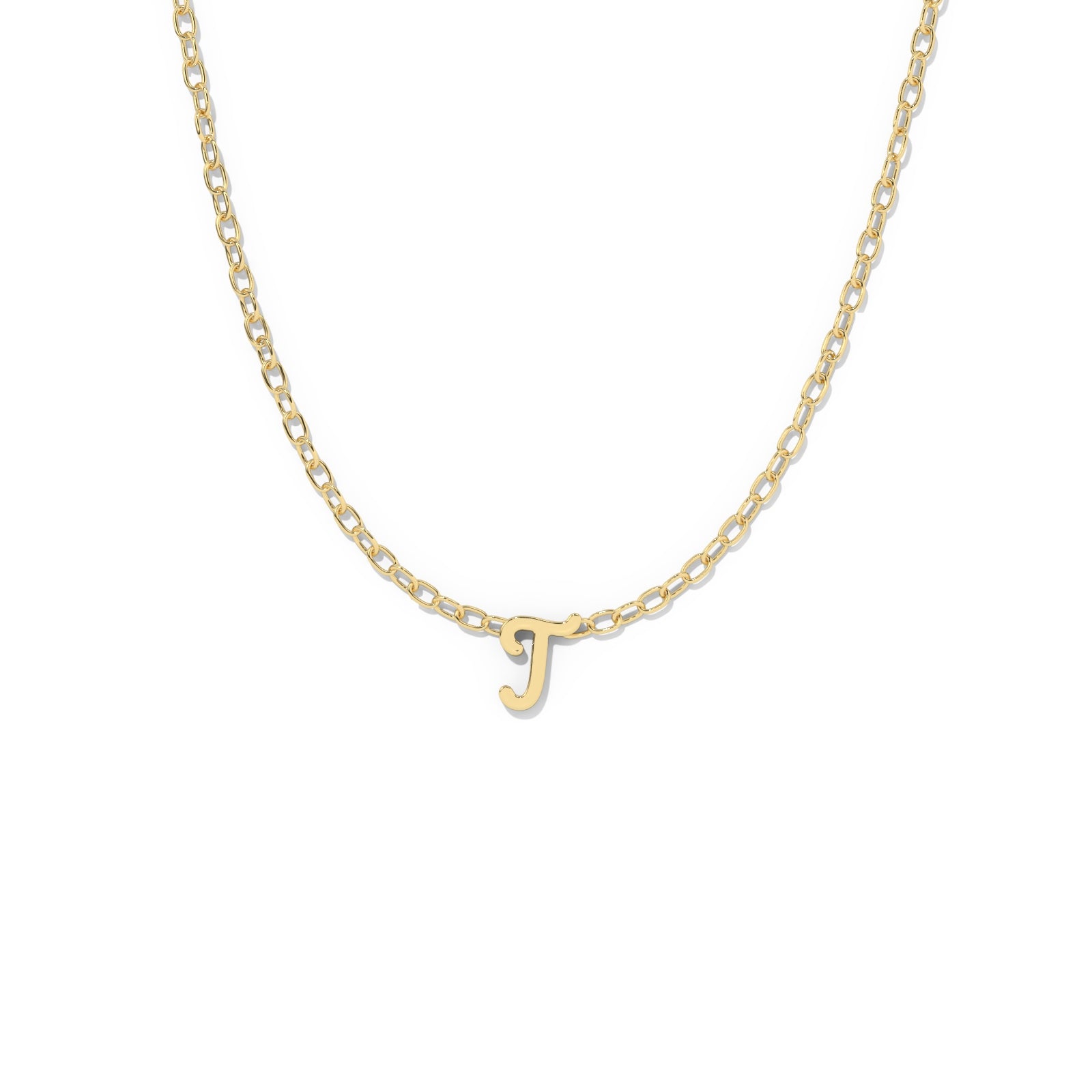 Script Initial Necklace- Yellow Gold –  T