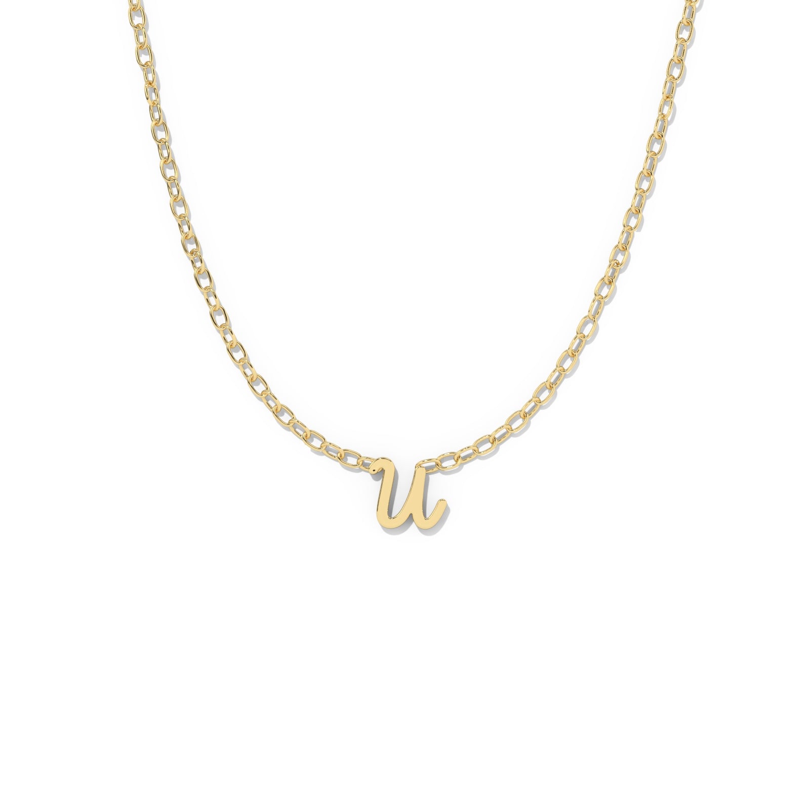 Script Initial Necklace- Yellow Gold –  U