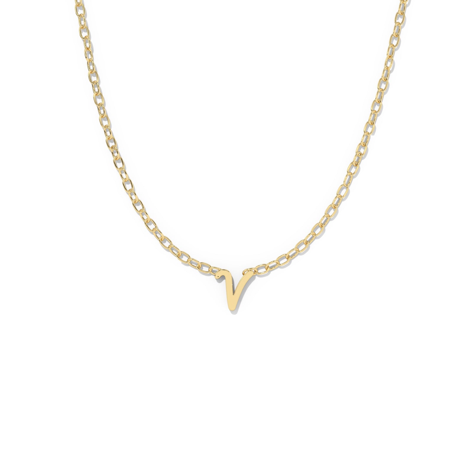 Script Initial Necklace- Yellow Gold –  V