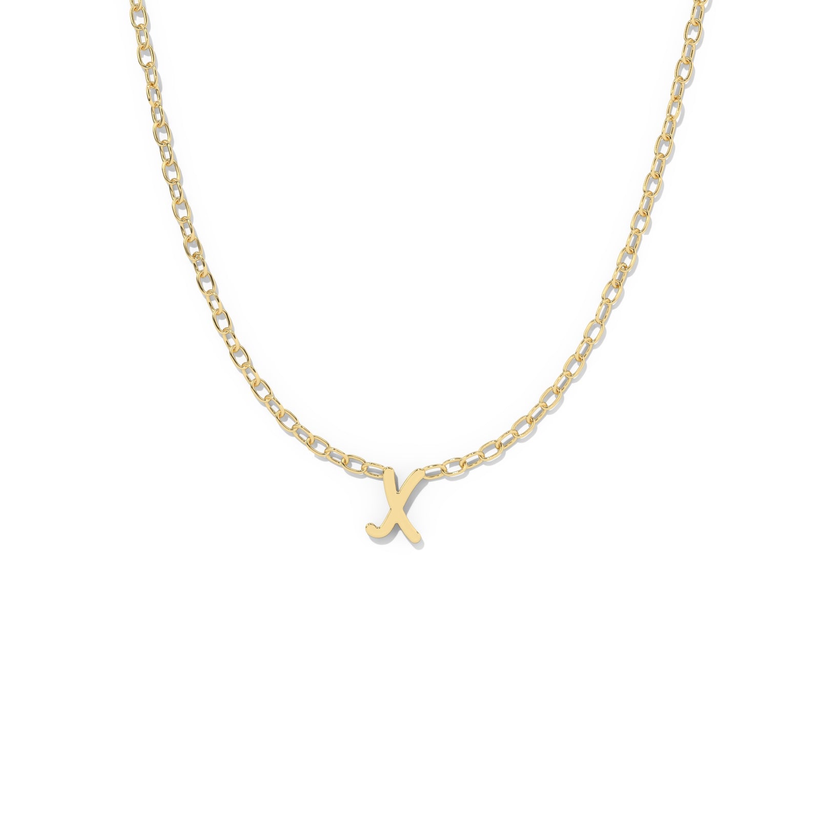 Script Initial Necklace- Yellow Gold –  X