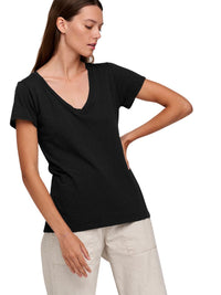 Lilith Cotton  Slub V-Neck Tee in black