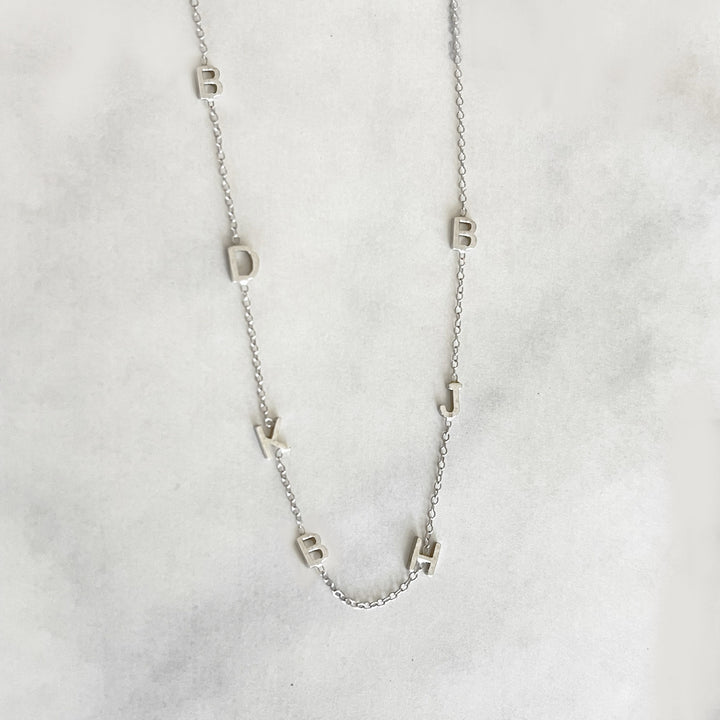 The Meghan Mini Initial Necklace in White Gold with 7 Initials- The Right Hand Gal