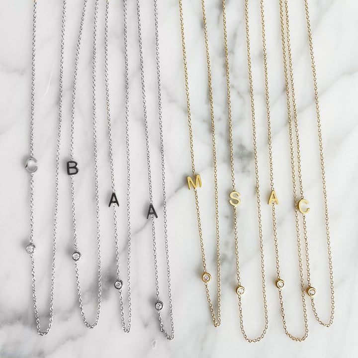 The Meghan Mini Initial Necklace with Diamond Bezel 5- 6  Initials - The Right Hand Gal -@ Hickox Jewelers and Lifestyle