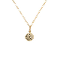 ZAHAVA~ Mini Golden Atlas Charm necklace in 10K Yellow Gold - Full front view of disc charm