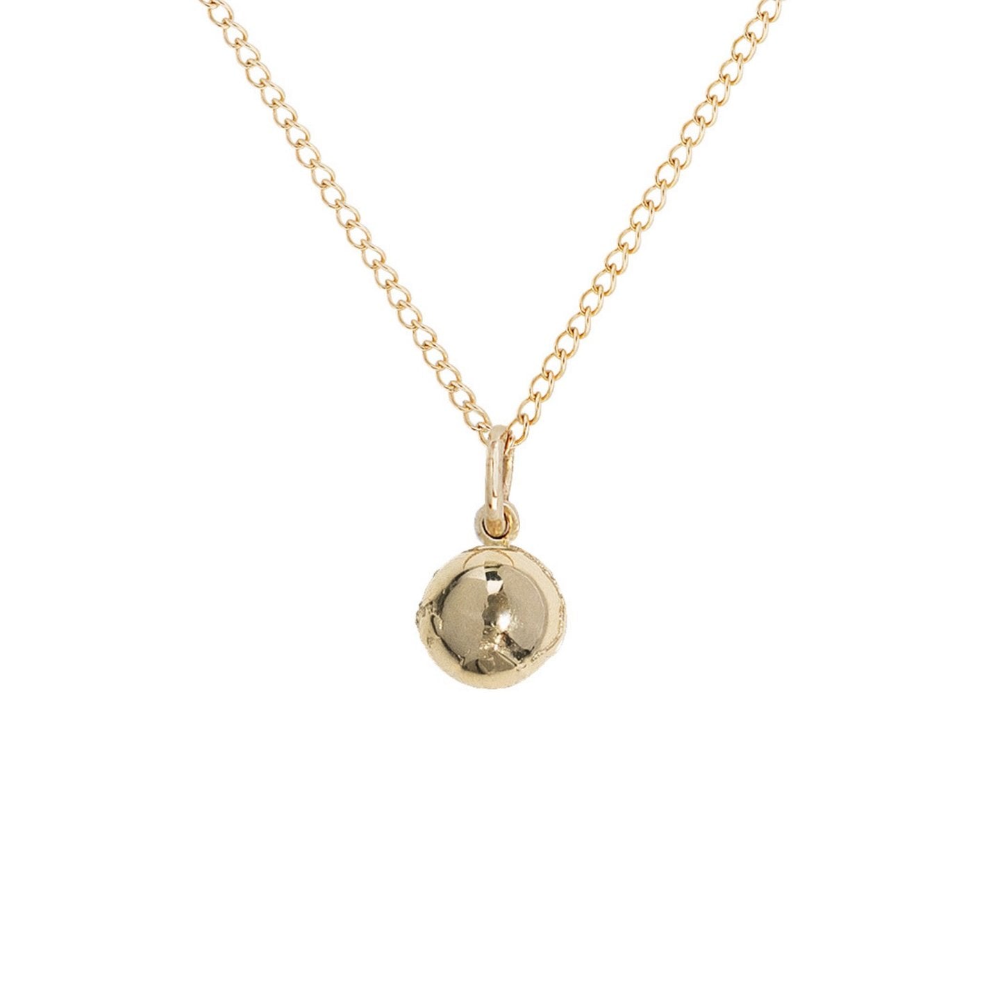 ZAHAVA~ Mini Golden Atlas Charm necklace in 10K Yellow Gold - Full front view of disc charm