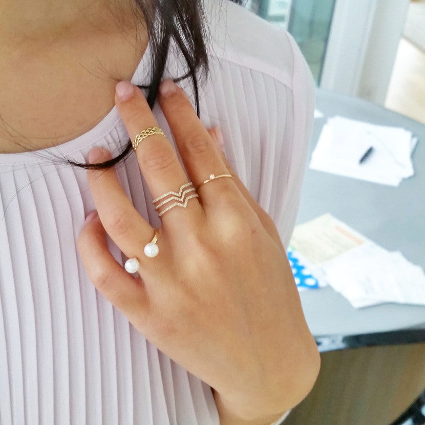 Poppy Finch Twin Pearl Ring on Model