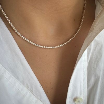 Diamond Tennis Necklace on Model 