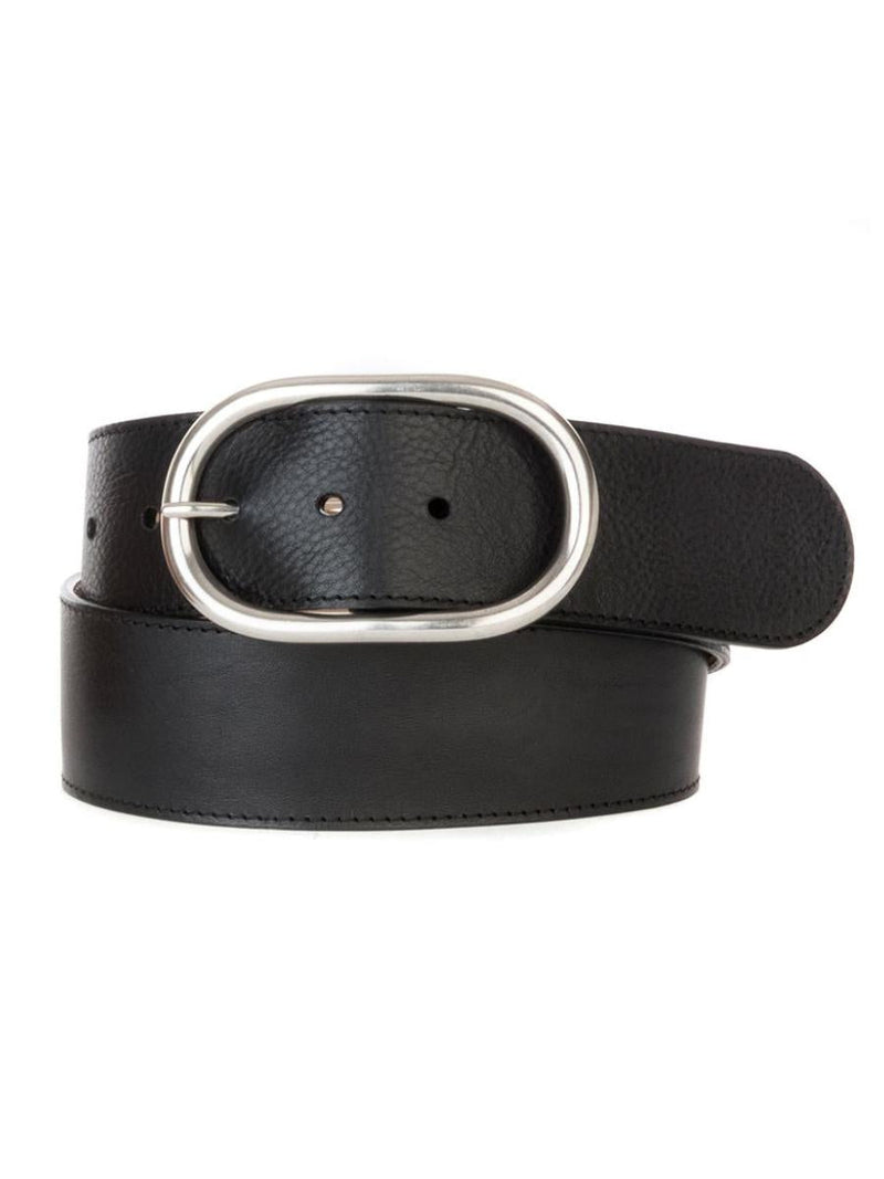 BRAVE LEATHER - Black Leather Belt with Silver Buckle 