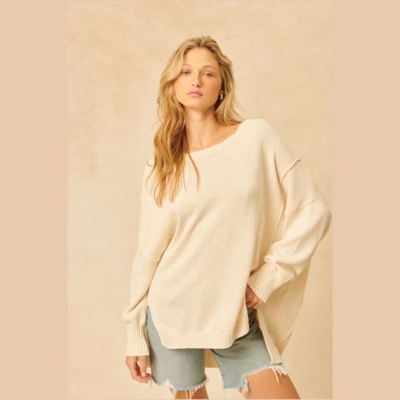 Cooper 'OUI' Knitted short sleeve  Top in white & ballerina pink 