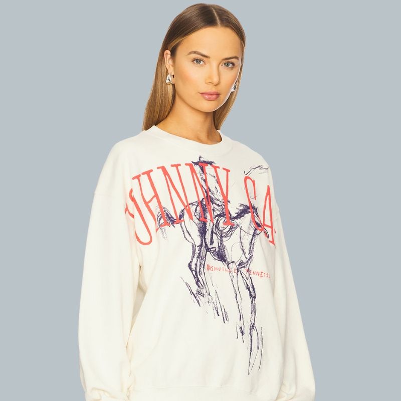 Johnny Cash 'Wilderness' BF Sweatshirt in Cream