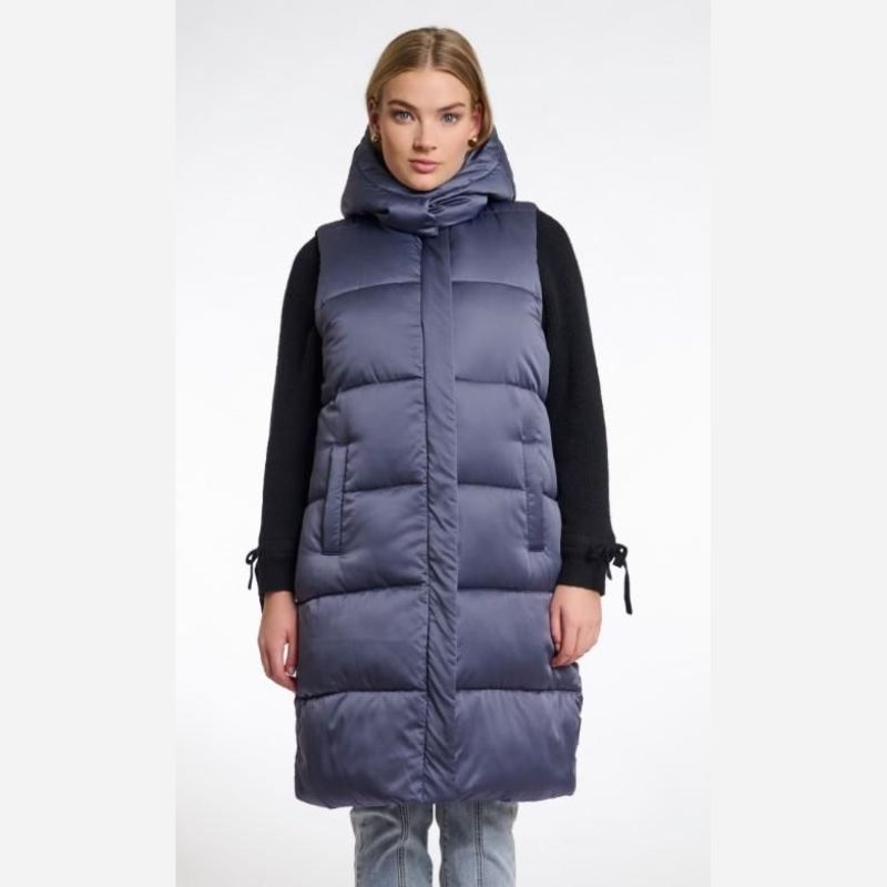 Navy Hooded Mid calf length Puffer Vest  by Rino and Pelle 