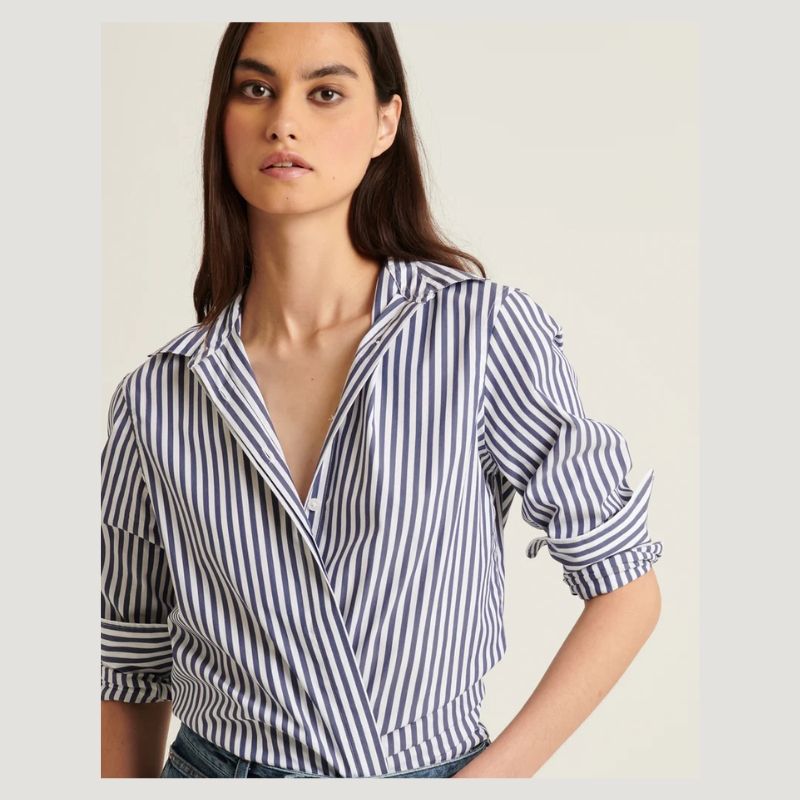 Patrick Assaraf Classic Cotton Button up in Blue Stripe.