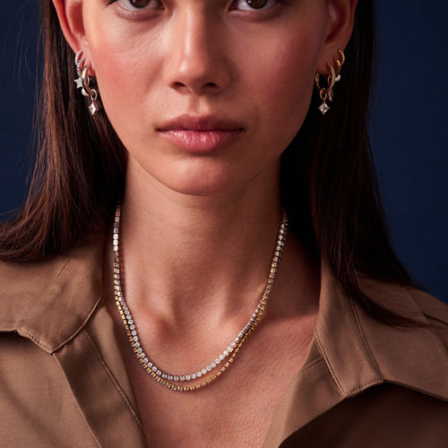 Model wearing - TENNIS Style Ellera Grande Necklace Set in Sterling Silver  By Sif Jakobs at Hickox Jewelers & Lifestyle 