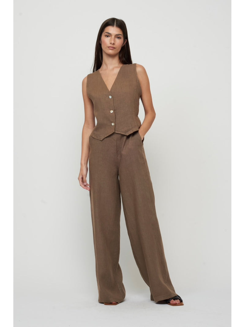 Taupe Linen wide leg pant by Pistache at Hickox