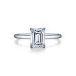 Classic Solitaire Engagement Ring 2CTW Emerald Cut stone set in Platinum bonded sterling Silver 