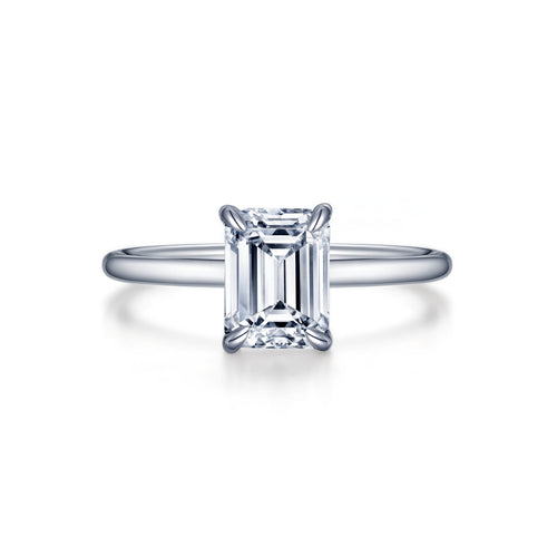 Classic Solitaire Engagement Ring 2CTW Emerald Cut stone set in Platinum bonded sterling Silver 