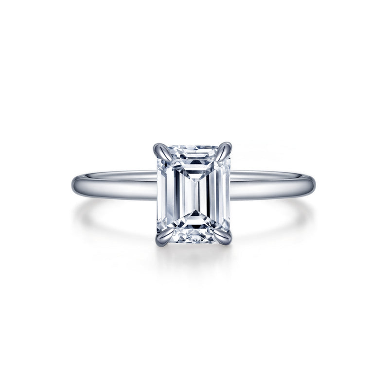 Classic Solitaire Engagement Ring 2CTW Emerald Cut stone set in Platinum bonded sterling Silver 