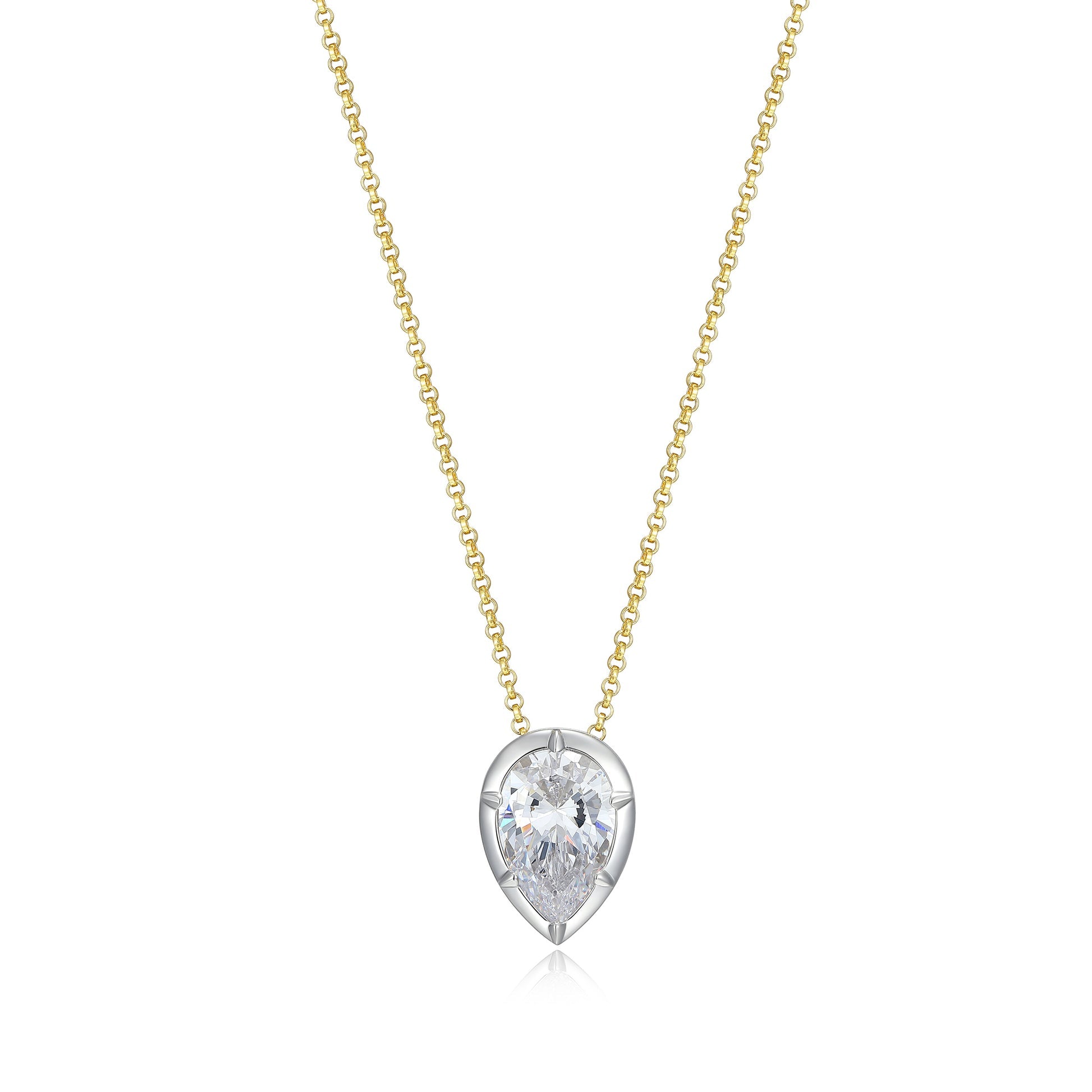 Inverted CZ Pear Solitaire Rolo Necklace in