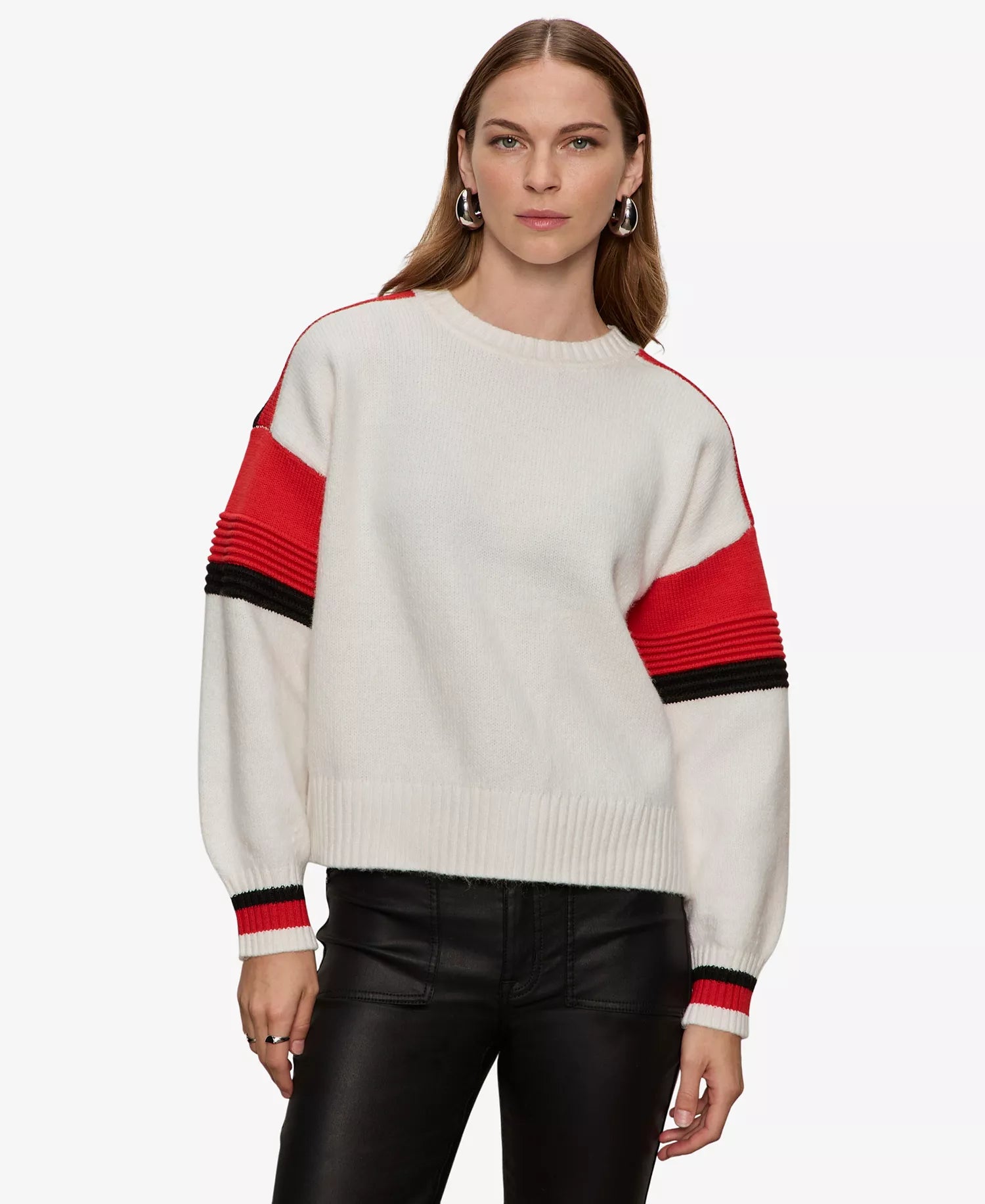Sporty Stripe Crewneck-Cherry Sweater