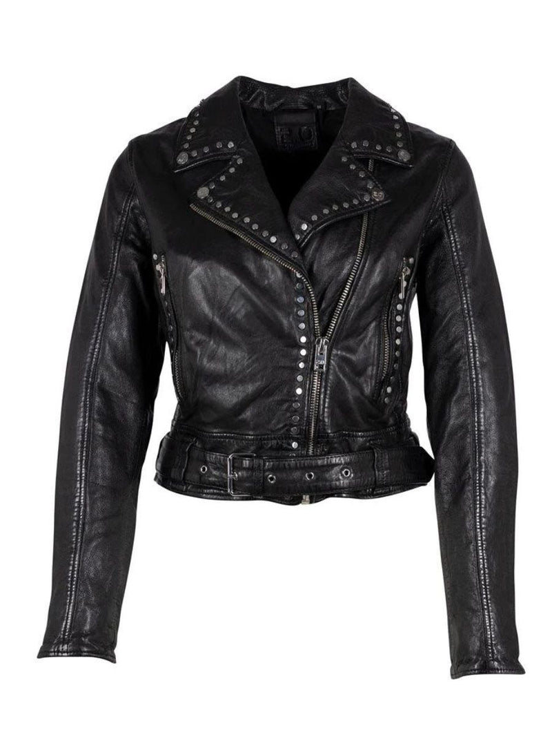 Front View of  Maryn Leather Moto Jacket by Mauritius- Hickox Jewelry & Lifestyle  
