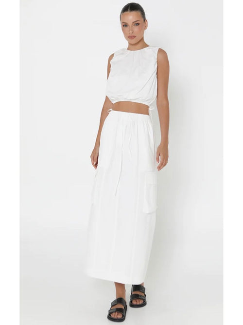 White Kasey Midi Skirt by Madison the Label at Hickox
