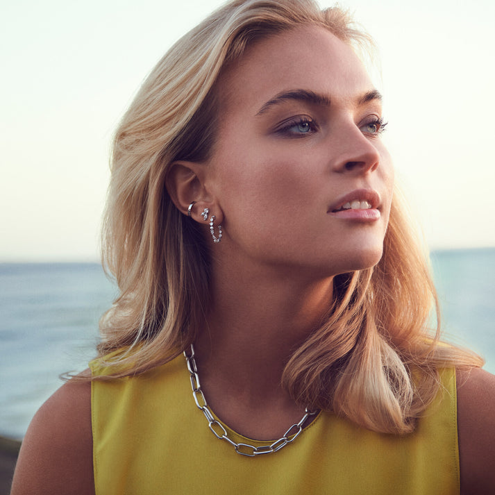 Model wearing Sterling Silver Capri Necklace by Sif Jakobs  -  Hickox Jewellers & Lifestyle