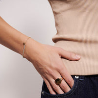 Model wearing 18K gold plated Ellera  Tennis Bracelet in White zirconia by Sif Jakobs at Hickox Jewelers and Lifestyle