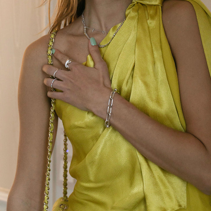 Model wearing Sterling Silver Capri  Necklace and Bracelet by Sif Jakobs -  Hickox Jewellers & Lifestyle