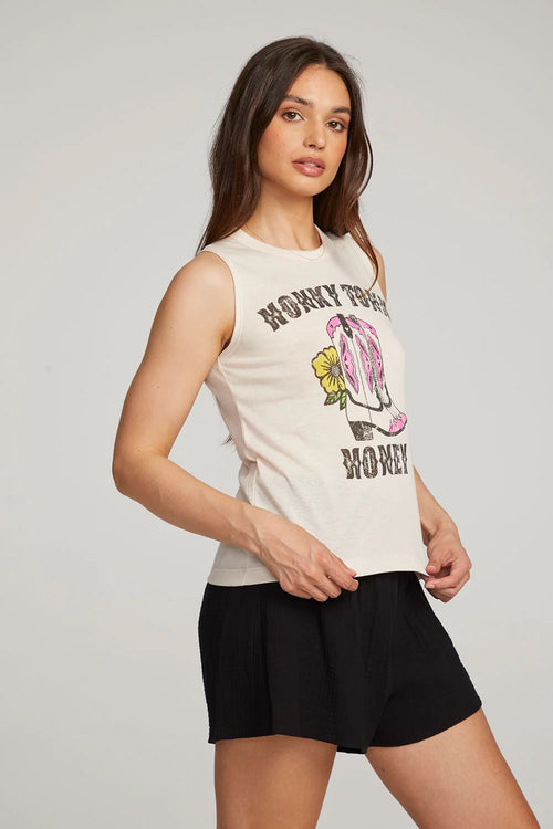 Honky tonk honey muscle tee in pink champagne 