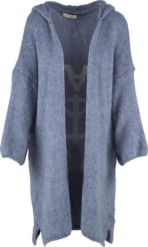 Front Knee-length Hooded  Blue Sky Indigo Love Peace Cardigan 