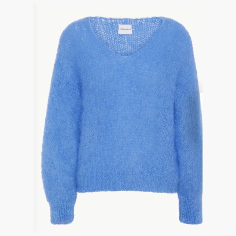 Flat  view of  a LS Mohair Knit Sky Blue Pullover sweater
