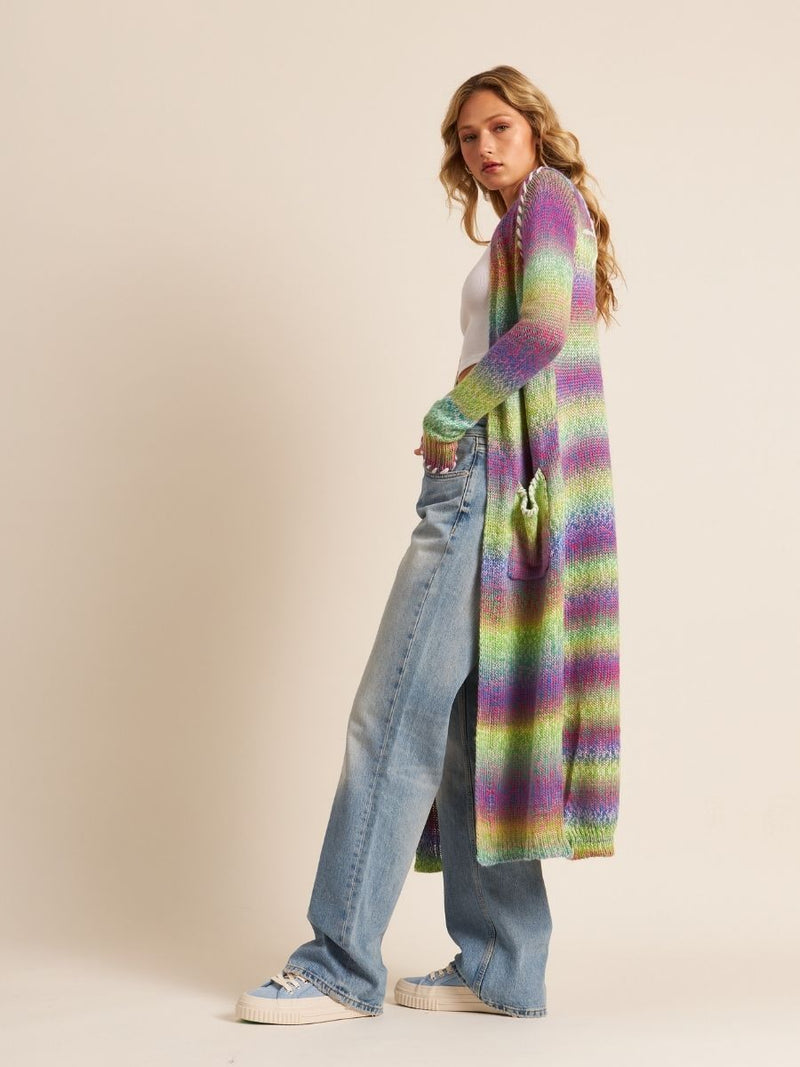 Side view of Angel Duster Cardigan  in Malibu Sunset by John + Jenn  at Hickox Jewelers & Lifestyle 
