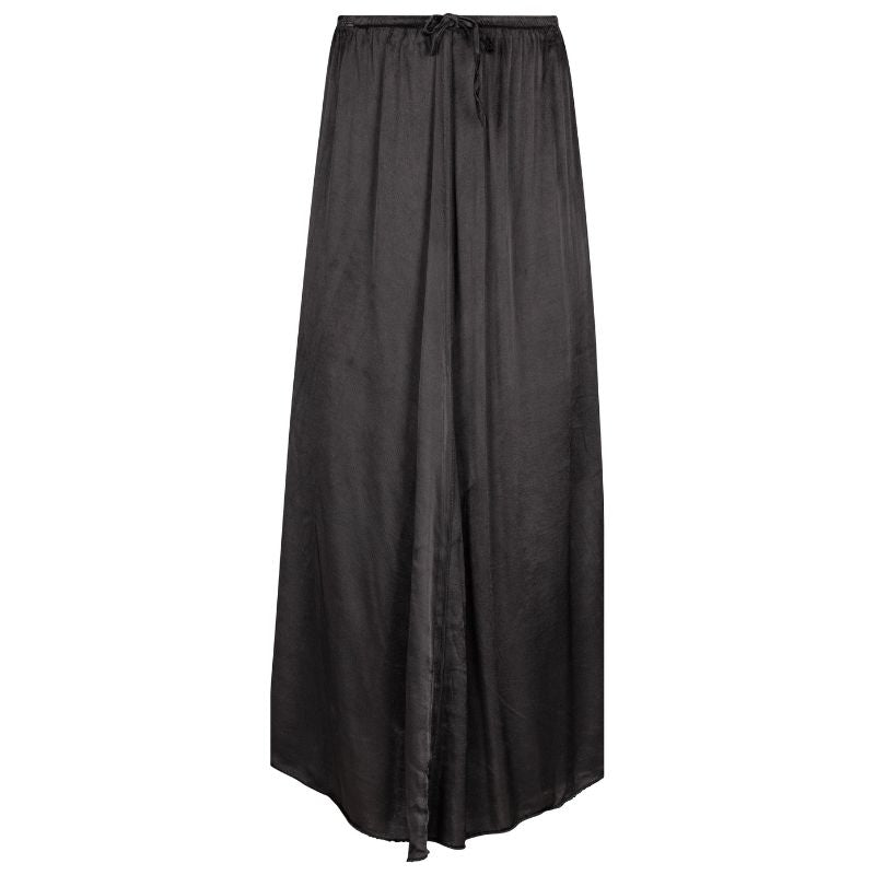 Drawstring maxi skirt in a black silky  100% Viscose 