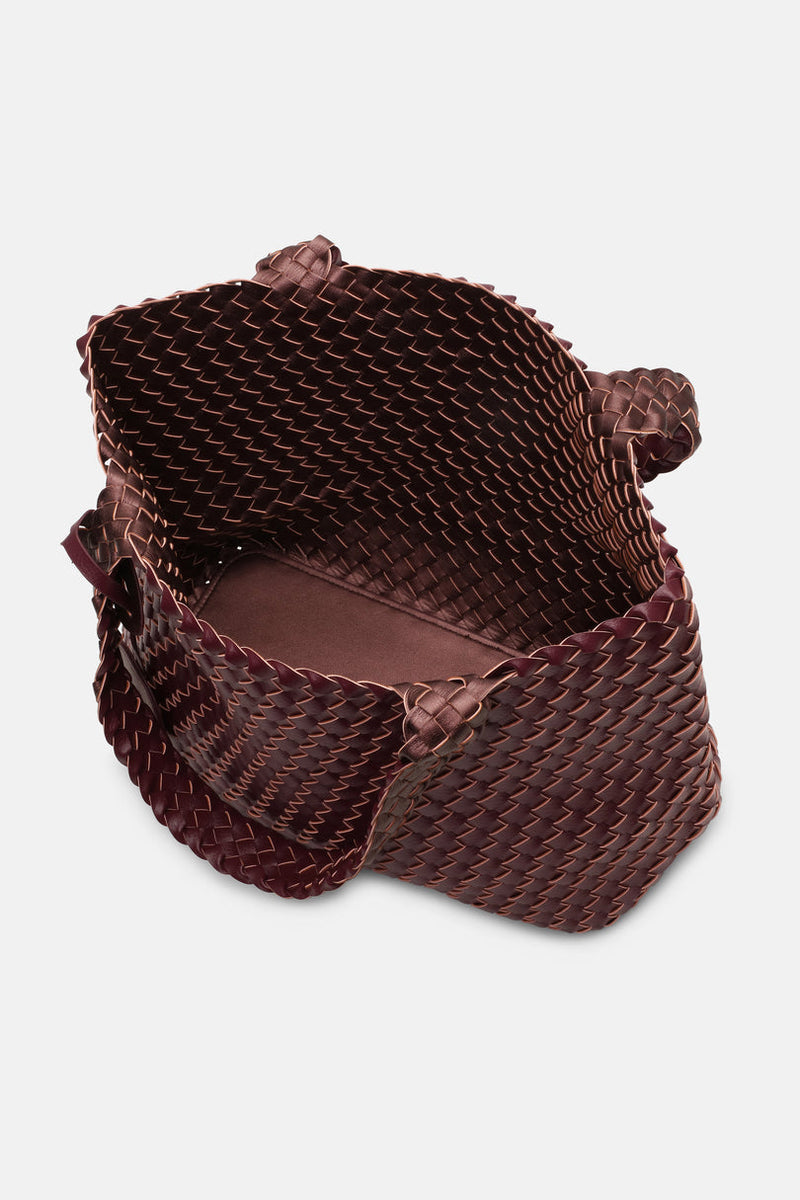 Inside view of Ebony and Maroon woven tote bag 