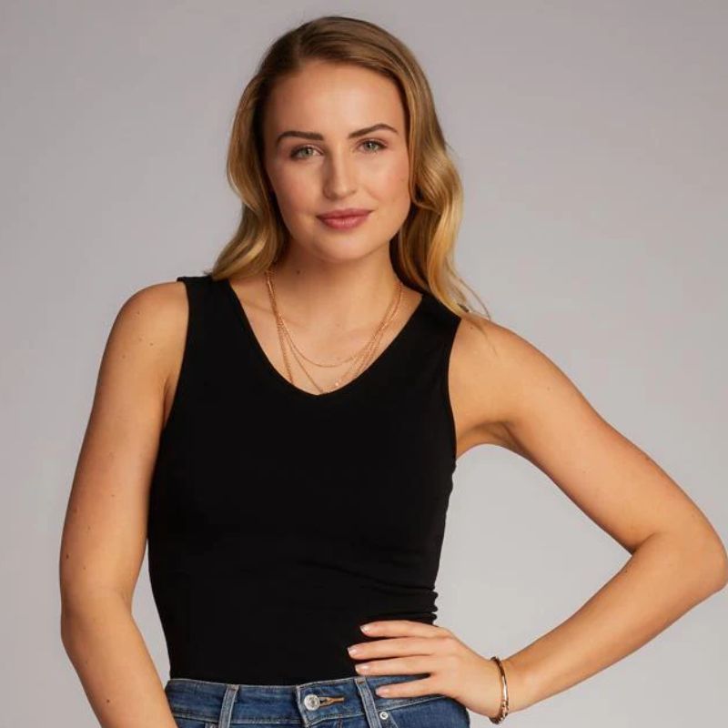 Reversible tank top in black - has either a scoop or V-neckline 