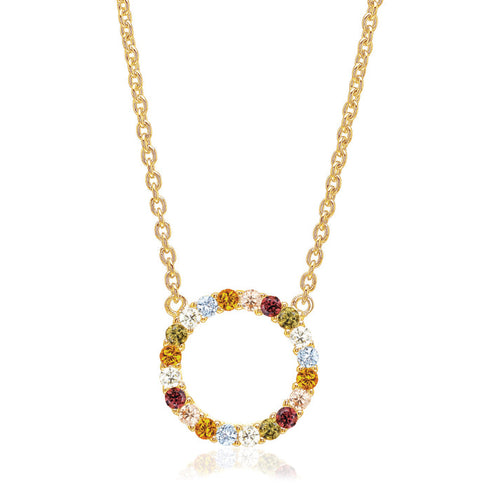 Front view of Biella Grande Necklace- 18K gold plated with Multi coloured CZ's by Sif Jakobs  At Hickox Jewelers & Lifestyle 