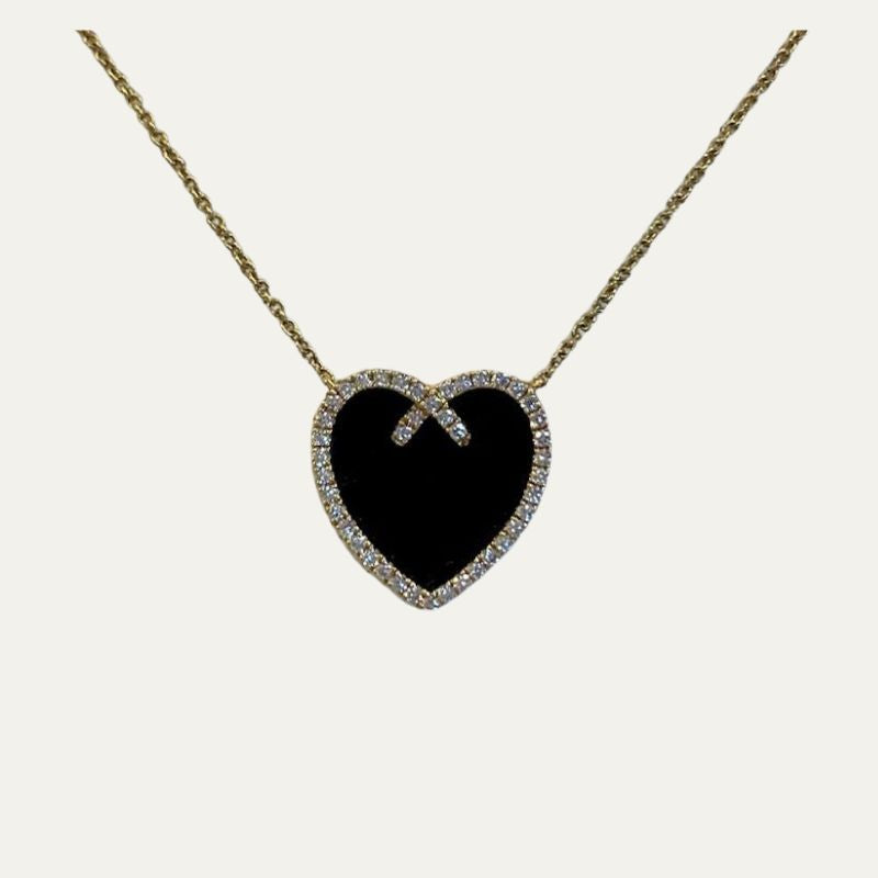 Black Onyx Heart with Diamonds Necklace