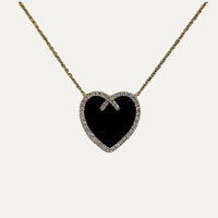 Black Onyx Heart with Diamonds Necklace