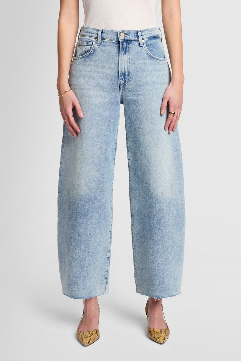  for all manjind- Front Alight blue wash jean with a moderate barrel cut leg - 