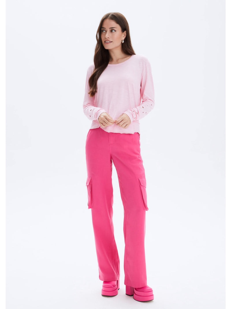 Pink eyelet hearts long sleeve top styled