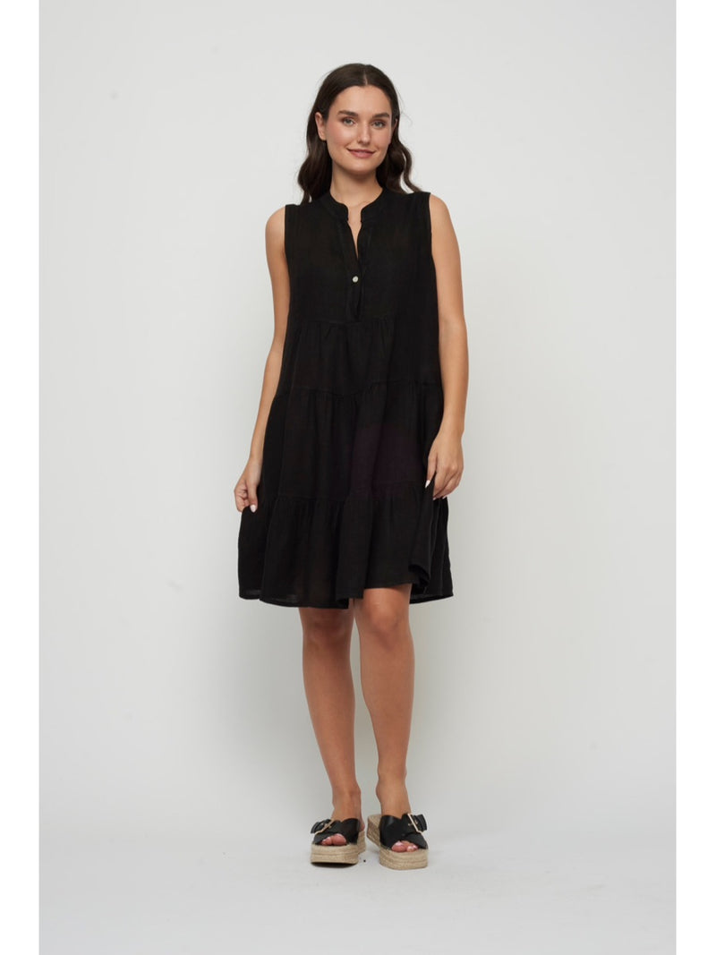 Black tiered linen dress by Pistache at Hickox