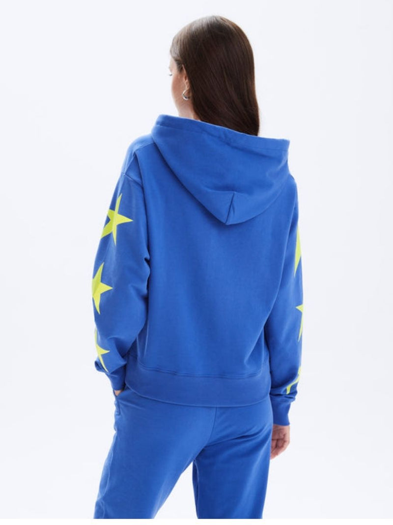 Back view of  Electric Blue Pull-over Hoodie & P.E Sweatpants with Yellow neon star graphic  By CHRLDR - Hickox Jewelers & Lifestyle 